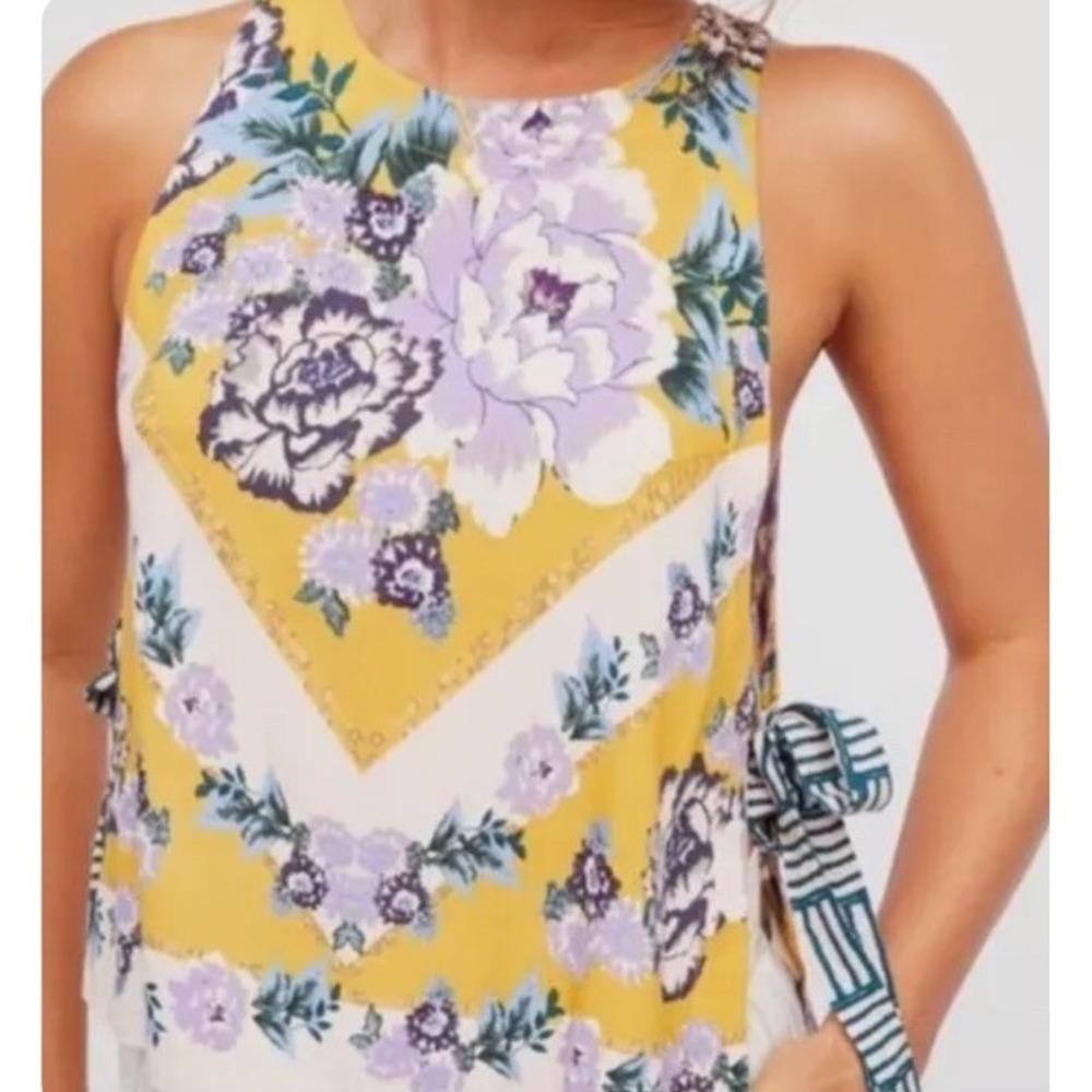 FREE PEOPLE This‎ Sweet Love Yellow Floral Tank Blouse S Boho Cottage